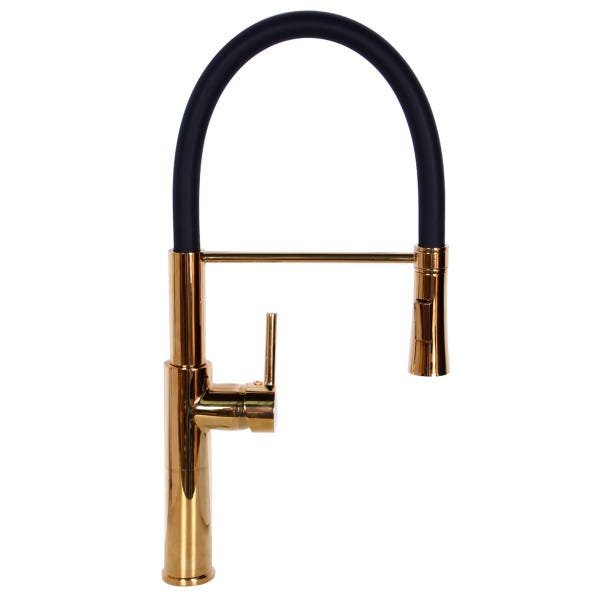 Torneira Gourmet Cozinha Monocomando Dourada Mangueira Flexível - 1