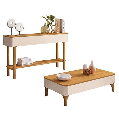 Mesa de Centro Liz e Aparador Fiero Off White Cinamomo - Hb Móveis