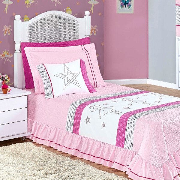 Cobre Leito Infantil Menina Bailarina Ballet Estampado Dupla Face Tecido  Microfibra + Jogo De Cama - 5 Peças