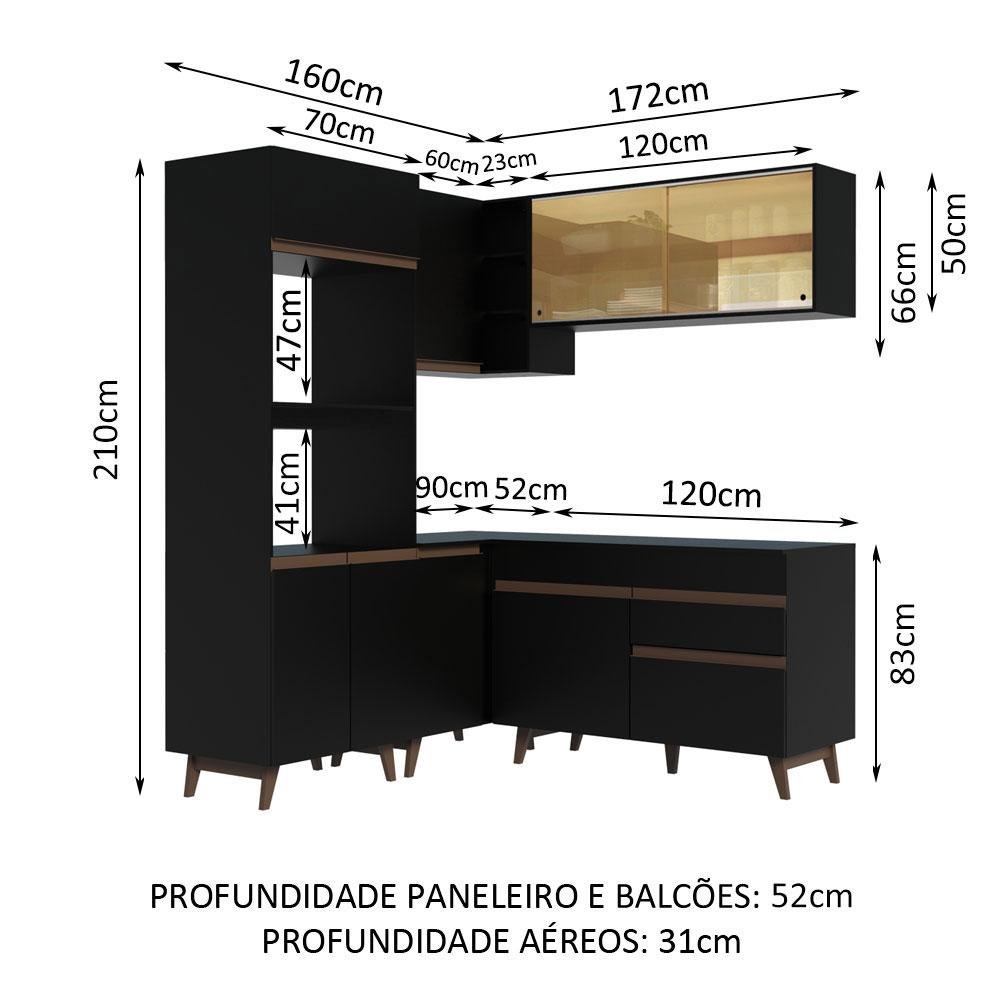 Armário de Cozinha Completa de Canto 332cm Preto Reims Madesa 01 - 4