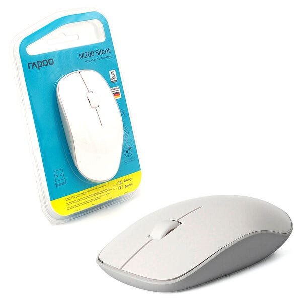 Mouse Rapoo M200 Silent, Wireless 2.4 GHz, Bluetooth, 1300 DPI, Clique Silencioso, Branco - RA012