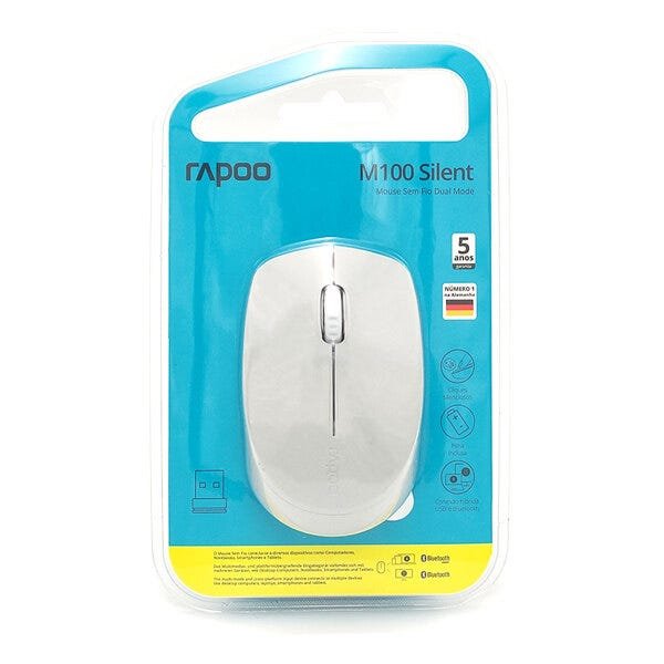 Mouse Rapoo M100 Silent, Wireless 2.4 GHz, Bluetooth, 1000 DPI, Clique Silencioso, Branco - RA010 - 6
