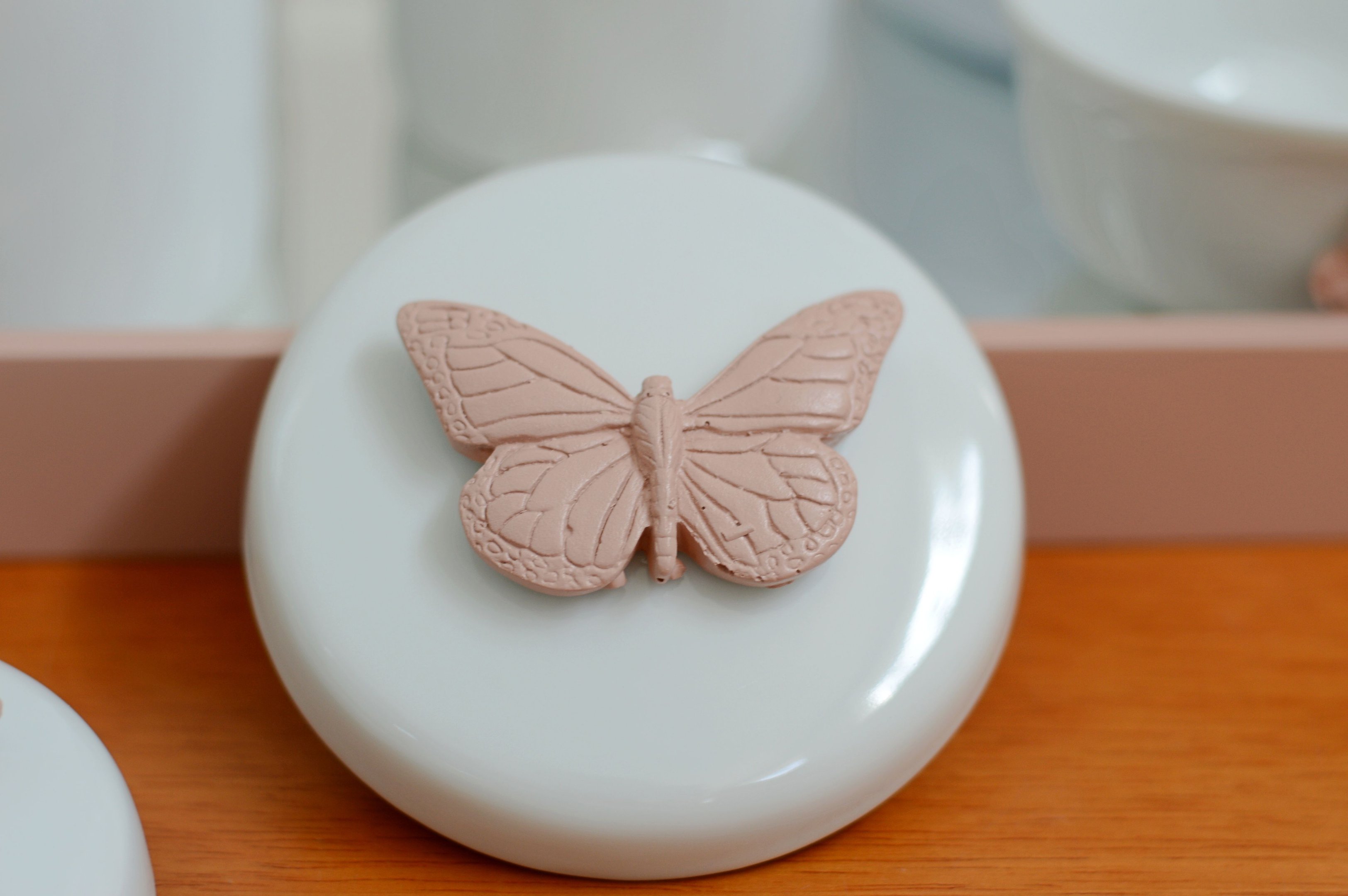 Kit Higiene Bebê Porcelana Térmica Bandeja Banho Borboleta - Rose - 2