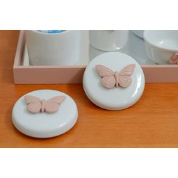 Kit Higiene Bebê Porcelana Térmica Bandeja Banho Borboleta - Rose - 9