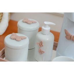 Kit Higiene Bebê Porcelana Térmica Bandeja Banho Borboleta - Rose - 4