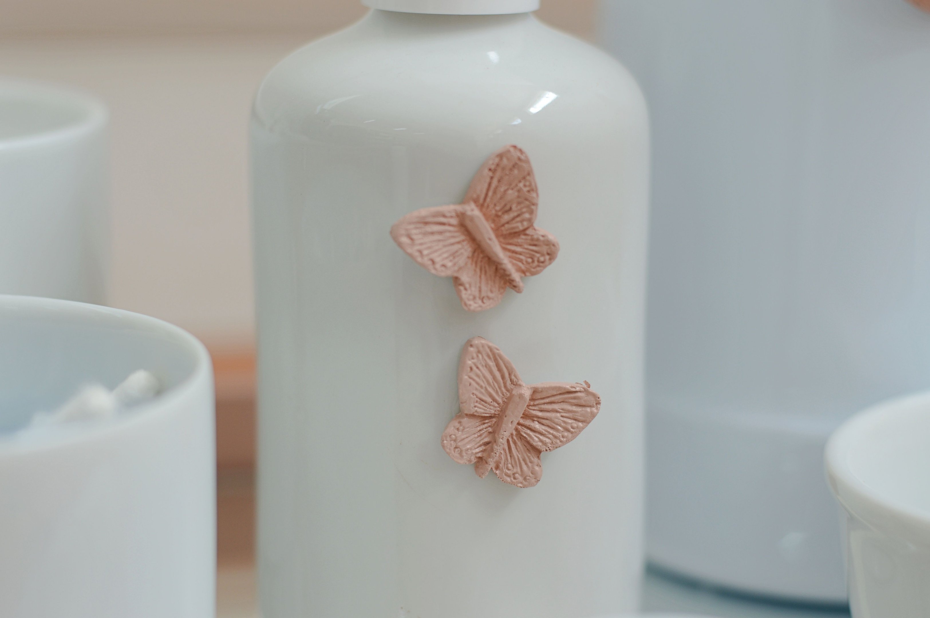 Kit Higiene Bebê Porcelana Térmica Bandeja Banho Borboleta - Rose - 3