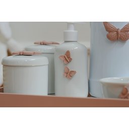 Kit Higiene Bebê Porcelana Térmica Bandeja Banho Borboleta - Rose - 6