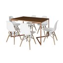 Ver imagem 6 de Mesa Jantar Industrial Retangular Amêndoa 137X90Cm Base V Cobre C/6 Cadeiras Brancas Cor: Amendoa