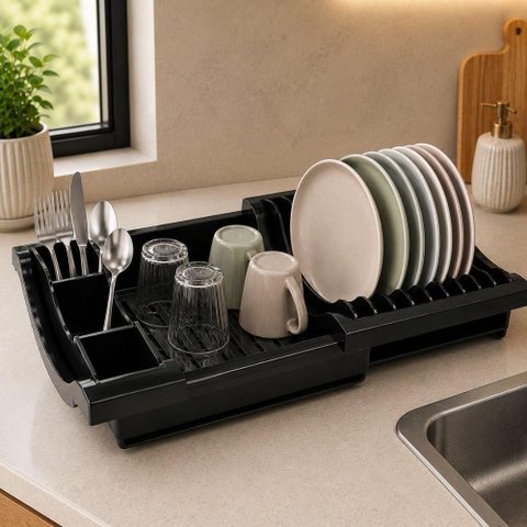 Escorredor de Pratos Retratil Es-01 Organizador Plastico PP Livre de Bpa Porta Talheres Cozinha