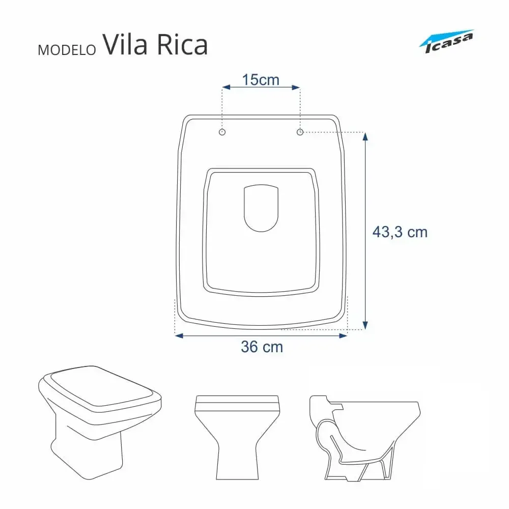 Assento Sanitário Vila Rica Cinza Claro para vaso Icasa - 2