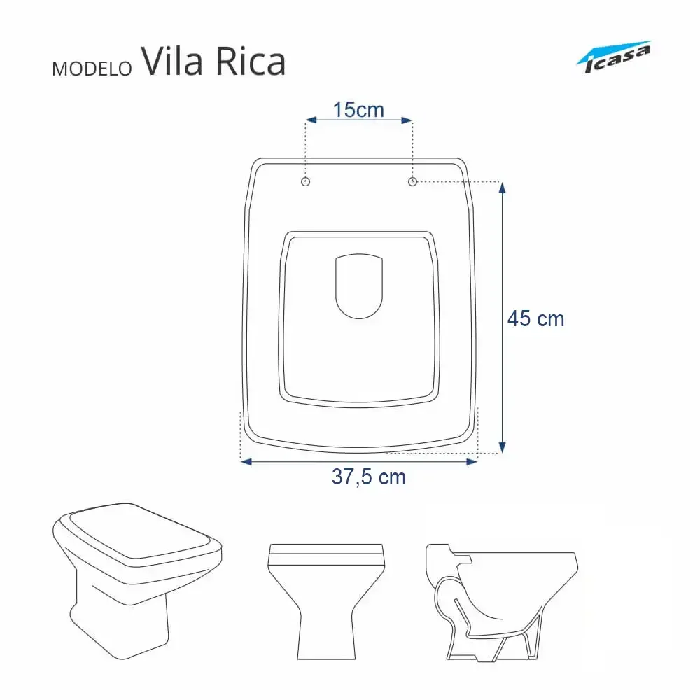 Assento Sanitário Poliéster Vila Rica Cinza Escuro para vaso Icasa - 5