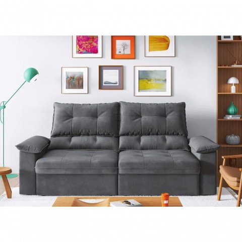Sofá com Chaise Ravena 3 Lugares Retrátil e Reclinável 180cm Grafite