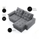 Ver imagem 3 de Sofá com Chaise Ravena 3 Lugares Retrátil e Reclinável 180cm Grafite