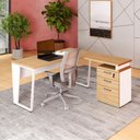 Ver imagem 1 de Mesa Escritório 1,50m Gaveteiro 3 Gavetas e Chave F5 Office Cor:macadâmia com Branco
