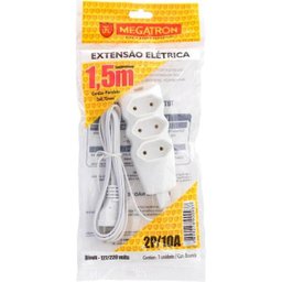 Extensao Eletrica Megatron 3 Tomadas 1,5mt 2x0,75 Cordao Paralelo Branca - 1
