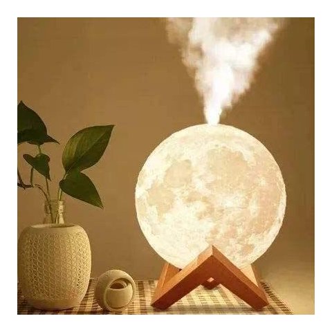 Umidificador de ar ultrassônico, difusor de aromas e luminária de mesa 880ml Lua USB e LED 3 cores