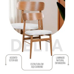 Kit 8 Cadeiras de Jantar Delta Estrutura Aço Carbono Laminado Natural com Estofado Linho Cru - 2