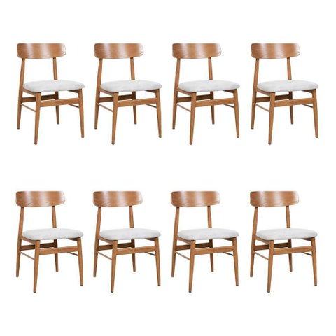 Kit 8 Cadeiras de Jantar Delta Estrutura Aço Carbono Laminado Natural com Estofado Linho Cru