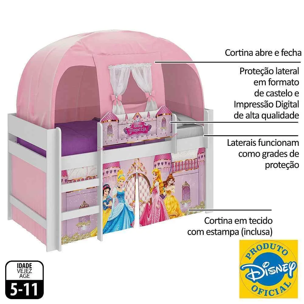 Ver imagem 5 de Cama Alta Infantil com Barraca Princesas Disney Play 