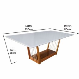 Sala de Jantar Olivia (base+tampo) 2,20x1,10, com 8 Cadeiras Olivia Verniz Nogueira, Corino Branco - - 3