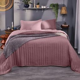 Cobre Leito Casal Kit Lepper -Dupla Face Pesponto Equilibrado Rosa - 1