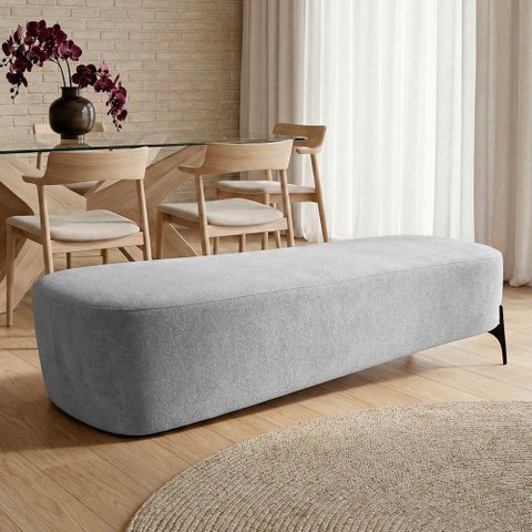 Puff Recamier Decorativo Orgânico Lavie 140cm Premium Chenille Bouclê Prata - Desk Design