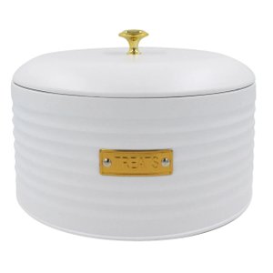 Porta Biscoitos de Metal com Tampa Friso Branco 21,5cm