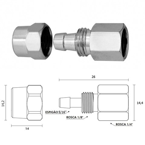 Adaptador Filtro Torneira Rosca 1/4 X Mangueira 5/16 Ou 8mm - 1500006