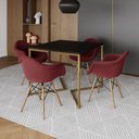 Ver imagem 1 de Conjunto de Mesa Industrial Base Dourada Tampo Quadrado 90cm Preto 4 Poltronas Estofadas Vermelho