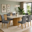 Ver imagem 1 de Conjunto de Mesa de Jantar 6 Lugares com Vidro Diana Cinamomo Off White e Grafite