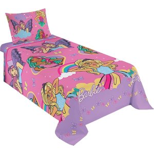Jogo de Cama Infantil Lepper Barbie Solteiro 2 Peças Microfibra Rosa