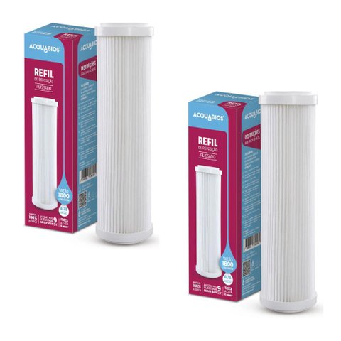 Kit 2 Refis de Reposição Plissados para Filtro de Caixa D'água 25 Micra em Pp Acquabios Branco