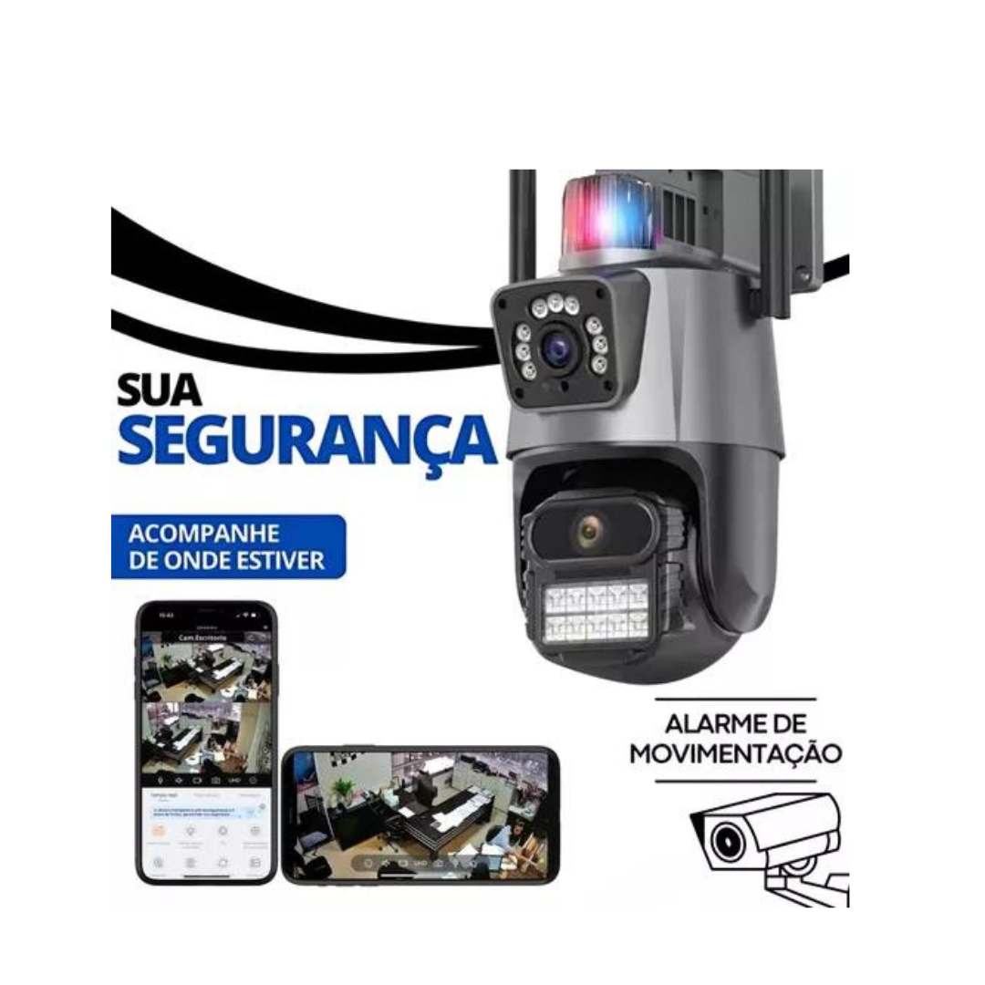 Kit 3 Câmera de Segurança Externa Lente Dupla 4k Led Sirene Policial - 3