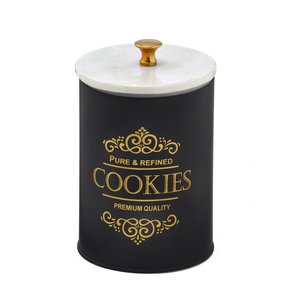 Pote em Inox Preto C/ Tampa em Cerâmica para Cookies 15 cm