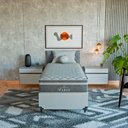 Ver imagem 2 de Cama Box Solteiro + Colchão Paris Molas Ensacadas Cinza Couro Branco/cinza