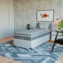 Ver imagem 1 de Cama Box Solteiro + Colchão Paris Molas Ensacadas Cinza Couro Branco/cinza