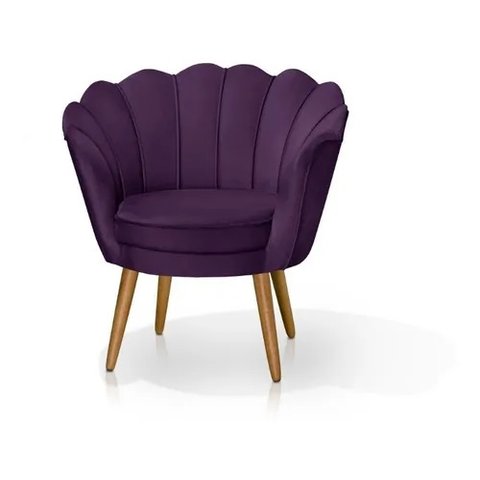 Poltrona Decorativa Pétala Pés Palito Suede Roxo - Fina Mobília