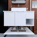 Ver imagem 3 de Kit Espelheira+balcao Hebrom Branco C/ripado 800x600x450 - Gabinetto