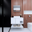 Ver imagem 2 de Kit Espelheira+balcao Hebrom Branco C/ripado 800x600x450 - Gabinetto