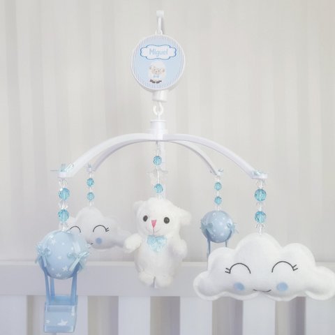 Mobile para Berço Musical Giratório Ovelha Balão Azul