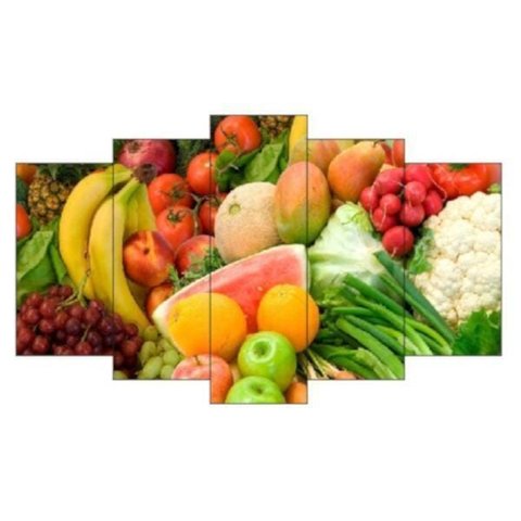 Quadro Decorativo Mosaico 5 Peças Mod1050 Frutas Hortifrúti