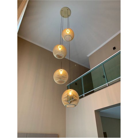 Lustre Pendente para Sala Pé Direito Duplo Quatro Ball P7 - Marfim