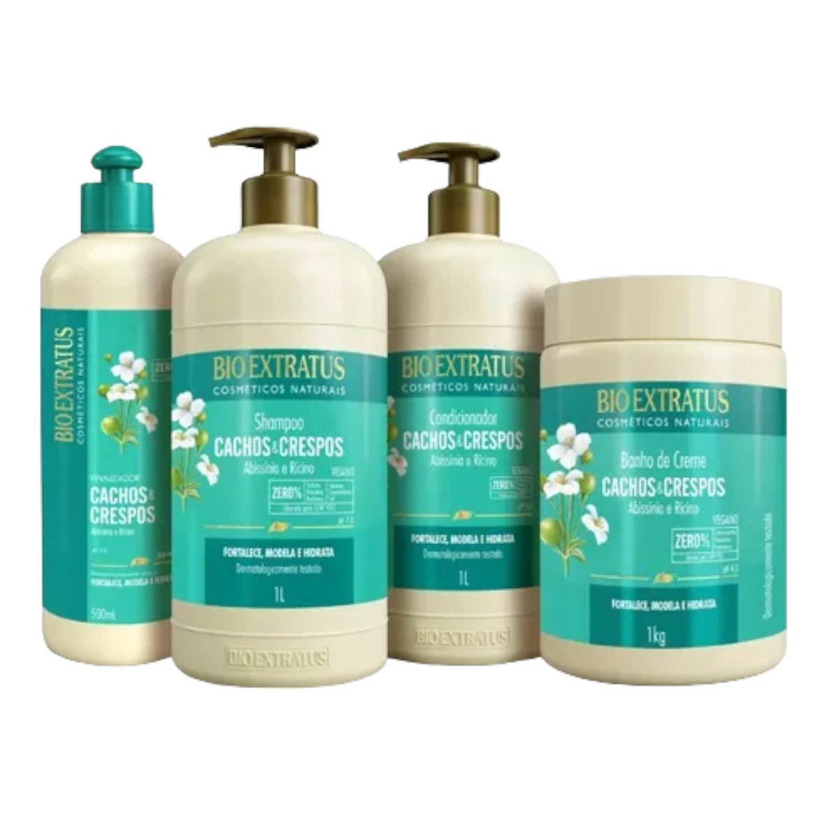 Kit 1 Shampoo 1 Condicionador 1 Banho de Creme 1 L Finalizador 500 Cachos Crespos