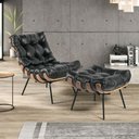 Ver imagem 1 de Poltrona com Puff Costela Base Fixa Courino Preto