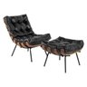 Poltrona com Puff Costela Base Fixa Courino Preto - 2