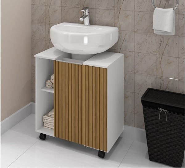 Gabinete Para Banheiro Pequin Branco Ripado – Bechara Móveis - 2