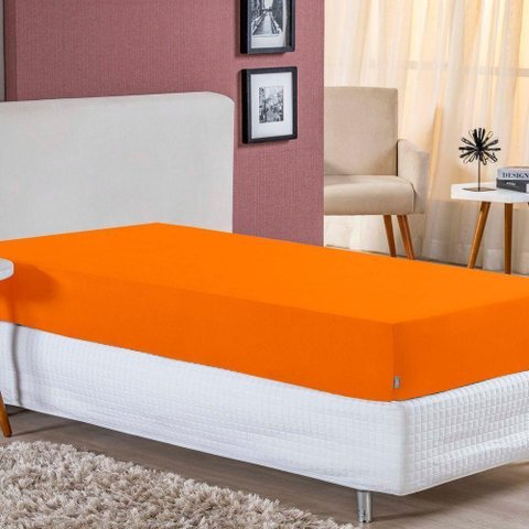 Lençol com Elástico Solteiro Nobre 1 Peça 30cm de Altura Malha 100% Algodão - Laranja