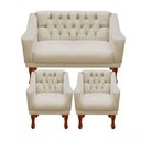 Ver imagem 1 de Jogo de Sofá Namoradeira + 02 Poltronas para Escritorio Recepção Suede Bege Sj Móveis e Decora