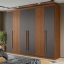 Ver imagem 1 de Guarda Roupa Solteiro com Pés 4 Portas 2 Gavetas Buriti - Jequitiba / Grafite