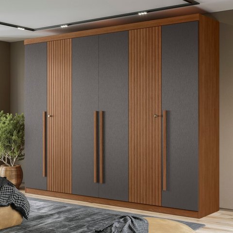 Guarda Roupa Solteiro com Pés 4 Portas 2 Gavetas Buriti - Jequitiba / Grafite